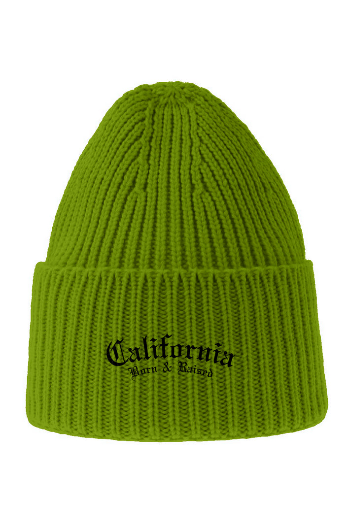 CALI ACID GREEN Sustainable Chunky Rib Knit Beanie